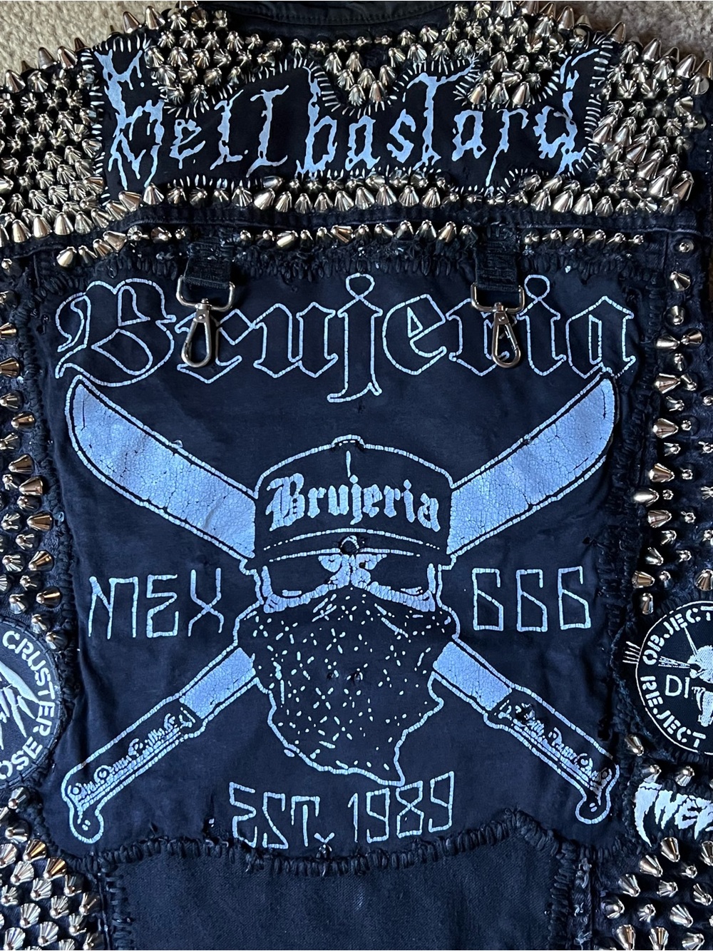 BRUJERIA Levi insulated crust punk studded stitched vest medium READ DESCRIPTION - Picture 2 of 6
